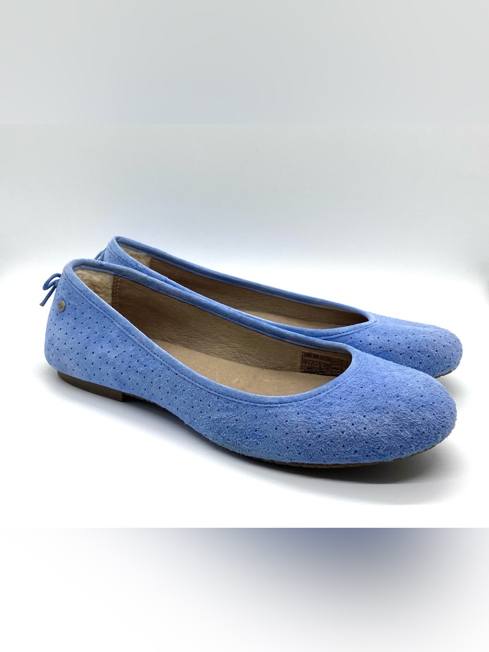 UGG Womens 7 Solid Blue Suede Karlina Geo Perforated Ballet Flats Grandmillenial